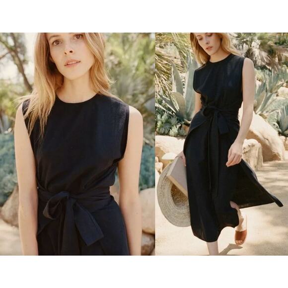 DÔEN | DOEN | Market Raw Silk Wrap Dress in Deep Ink | Sz S - Picture 1 of 7